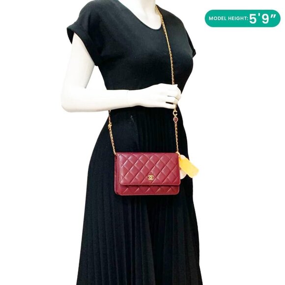 Chanel  Coco Hearts Quilted Leather Wallet On Chain WOC Burgundy - Picture 2 of 14